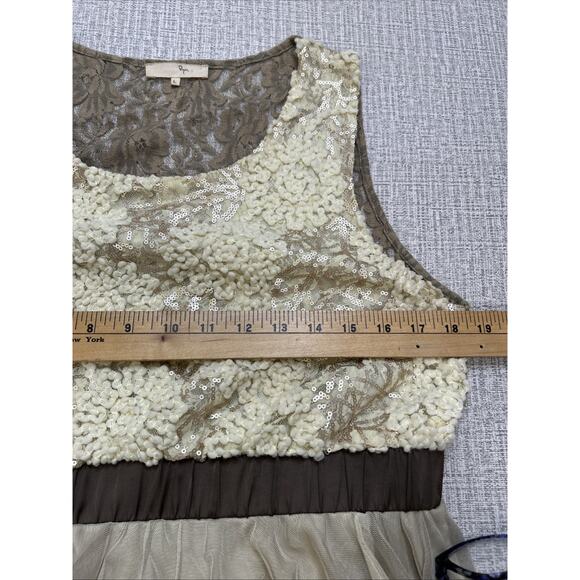 Anthropologie Dress Ryu Womens L Brown Cream Lace Mesh Tulle Balletcore Fairy - Picture 7 of 11